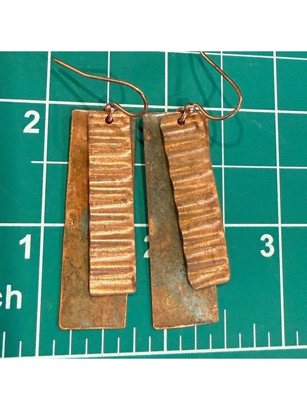 Handcrafted Copper Dangle Earrings | Artisan Rustic Boho Statement - Picture 2 of 5